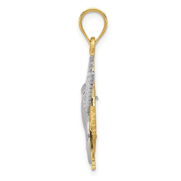 14k Yellow and White Gold 28mm Hummingbird and Flower Pendant - Picture 2 of 4